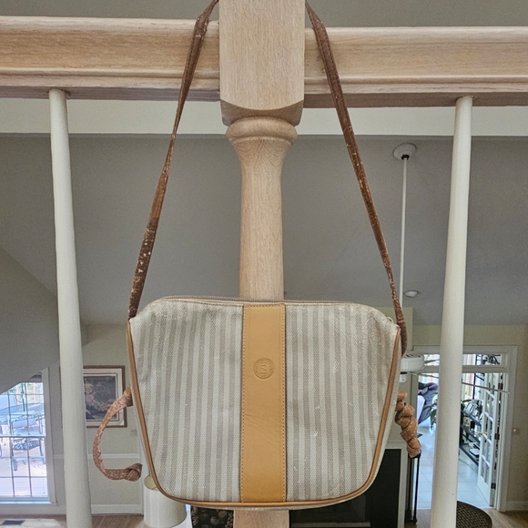 Fendi Striped Beige and Tan Crossbody Bag - Picture 1 of 5
